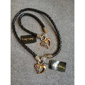 Cookie Lee Bracelet and Necklace Set Mixed Metal Heart Braided Rope